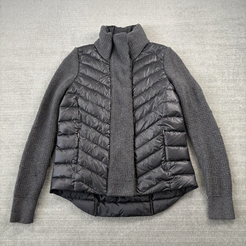 Athleta Down Puffer Jacket Women S Black Mixed Media Knit Wool Running